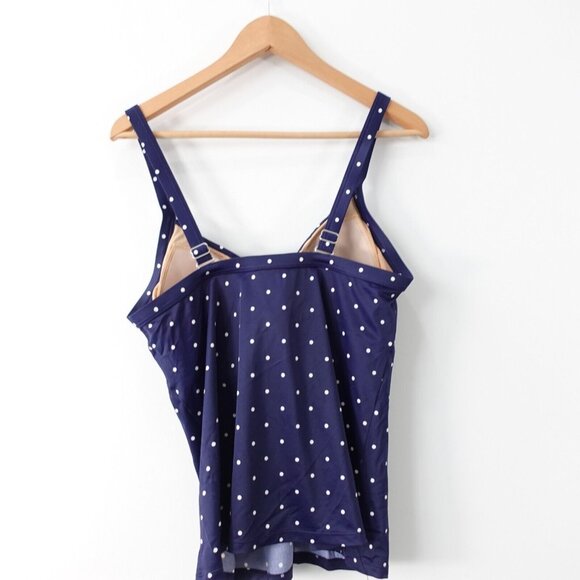 LL BEAN Swimsuit 8 Tankini Navy Padded Sweetheart Dots Medium Sunblocking UPF50+ - Picture 3 of 9
